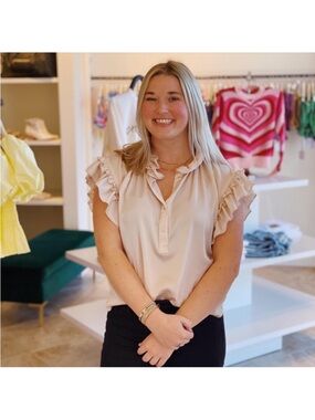 KOCH Pixie Ruffle Blouse Top Cream Size M